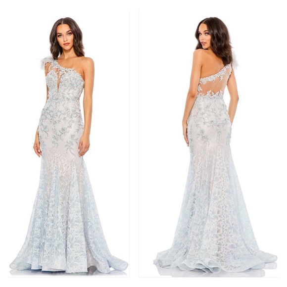 Mac Duggal Light Blue Lace Gown - Picture 1 of 8